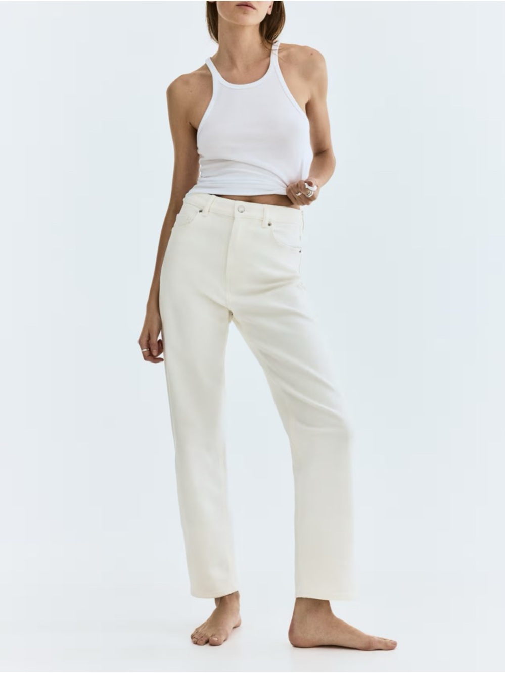 Classic High-Rise Straight Jeans in Off-White